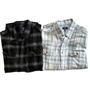 George Button Down Shirt Plaid Flannel Lot 2XL Blue Black Mens
